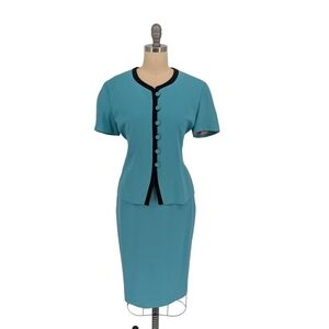 Jones New York Color Block Top and Skirt Set Turquoise Blue size 4 preppy vintag